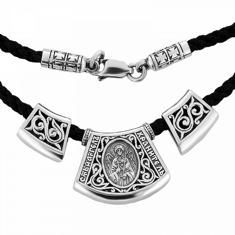 Серебряная подвеска-гайтан Распятие Христово, Ангел Хранитель 80-029